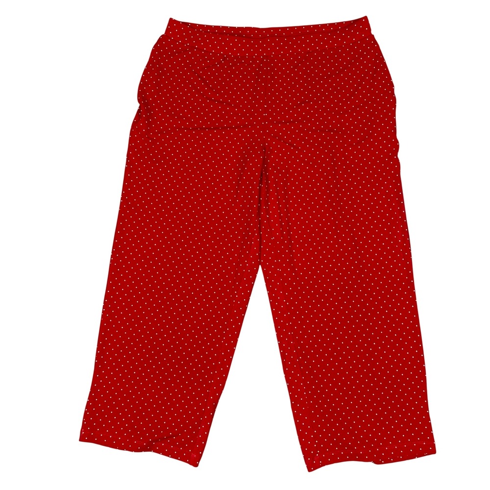 Susan Graver Liquid Knit Red Polka Dot Wide Leg Cropped Pants Petite Womens‎ MP